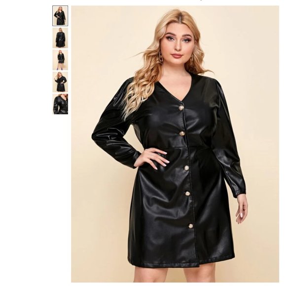 Dresses & Skirts - Plus Size Faux Leather Button Up Dress